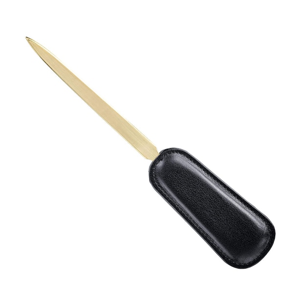 Classic Black Leather Letter Opener With Gold Accents